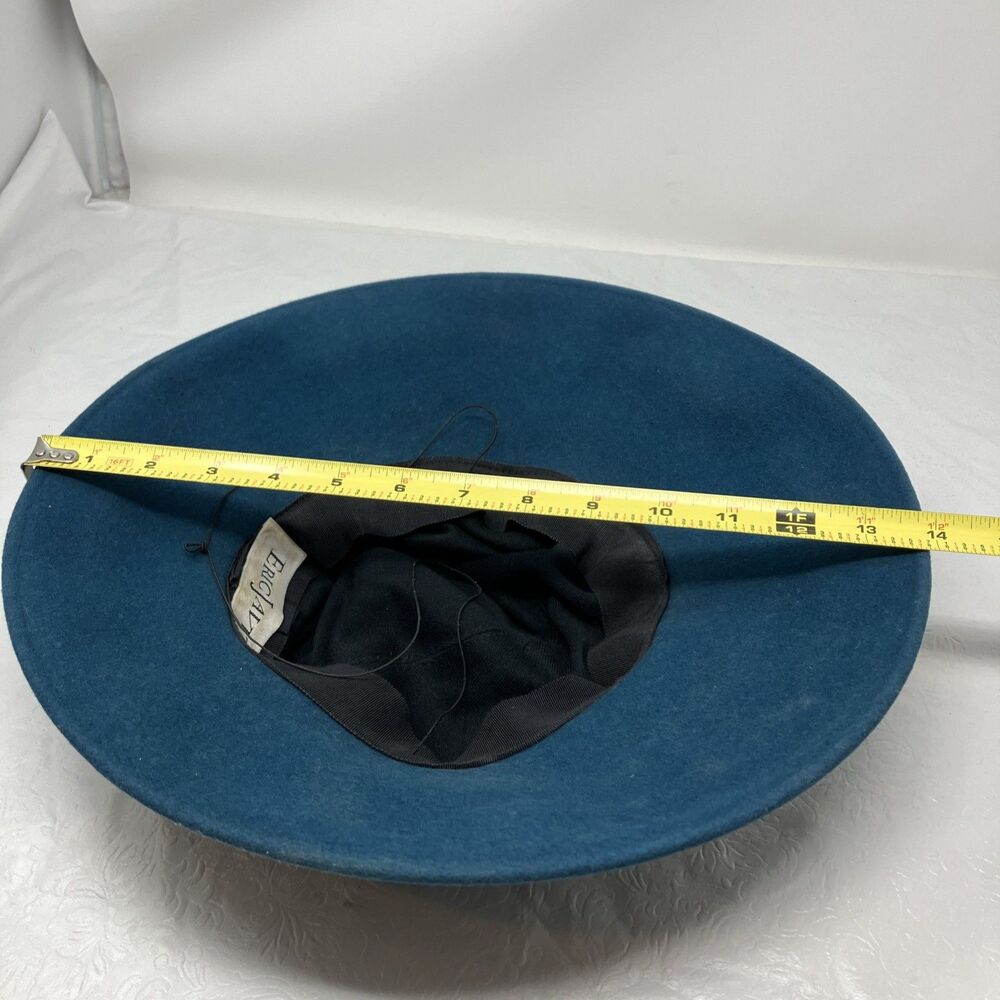 Eric Javits Hat Velvet Velour Bucket Felt Wool Wide Large Brim VTG Boho Teal - Picture 8 of 8